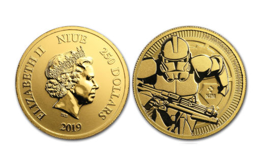 монета Ниуэ из золота посвящена саге Звездные войны