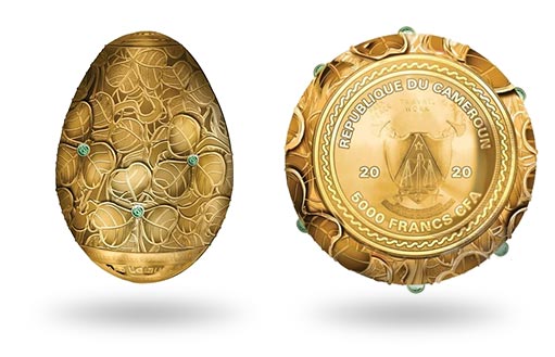 Монета из серебра с позолотой в форме яйца Фаберже выпущена по заказу Камеруна