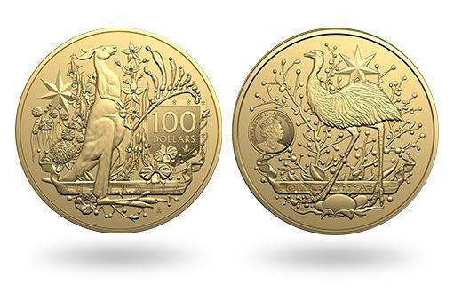 герб Австралийского Союза изображен на золотой монете Австралии
