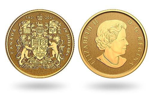 в Канаде отчеканены золотые монеты в честь 100-летия герба страны