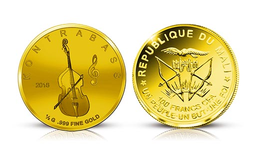 золотая монета с изображением контрабаса