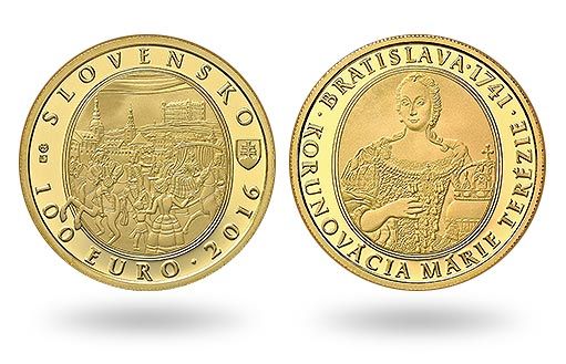 портрет Марии Терезии на словацких монетах из золота