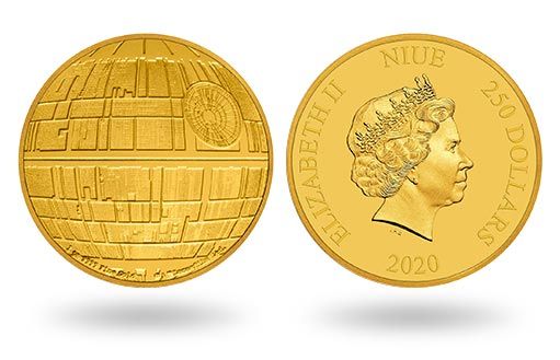 золотая монета Ниуэ с изображением Звезды Смерти
