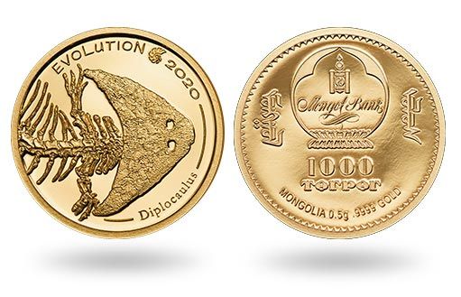 диплокаулус увековечен на монетах Монголии