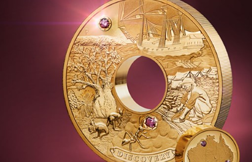 Монета Discovery из золота с розовыми бриллиантами