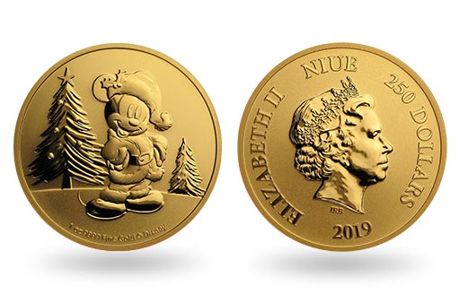 рождественский праздник с Микки Маусом  на золотых монетах Ниуэ