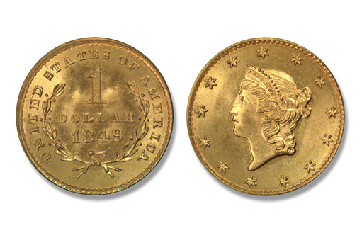 Монета из золота, выпускавшаяся в период 1849-1889 годов и обладавшая номинальной стоимостью 1$