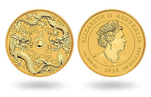 два восточных дракона на австралийской монете из золота