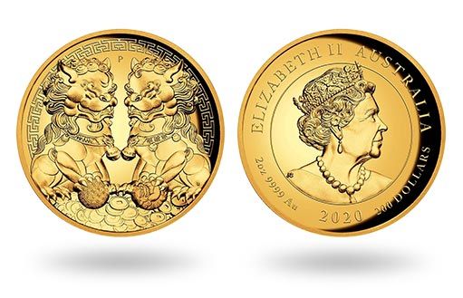 австралийские золотые монеты с китайскими львами-хранителями