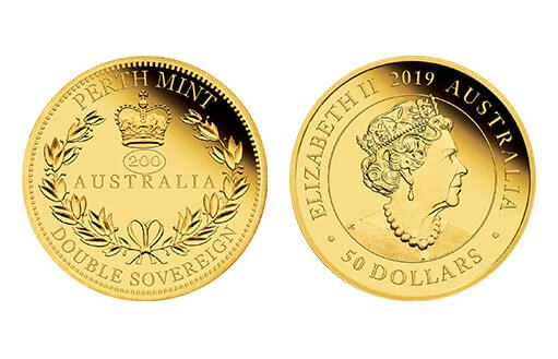 Коллекционная золотая монета Австралии, воспроизводящая старинный «Двойной соверен»