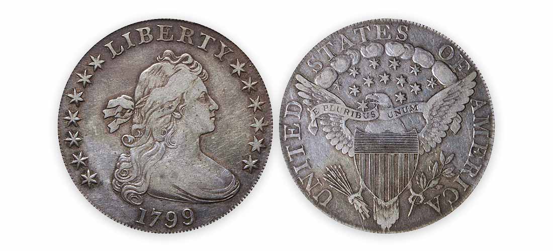 Серебряный доллар Draped Bust 1799 года