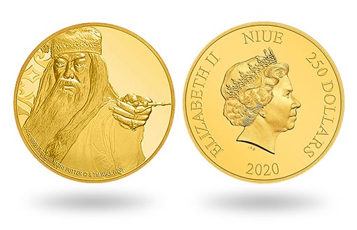 золотые монеты Ниуэ с портретом Аьбуса Дамблдора
