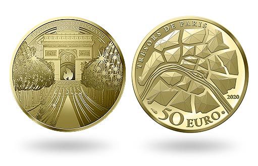 великолепные Елисейские поля на золотых монетах Франции