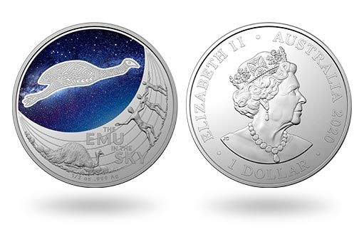 звездное небо с силуэтом Эму на серебряных монетах Австралии