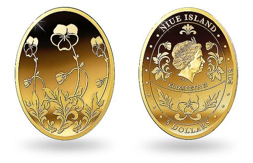 овальная монета-подарок из золота от острова Ниуэ
