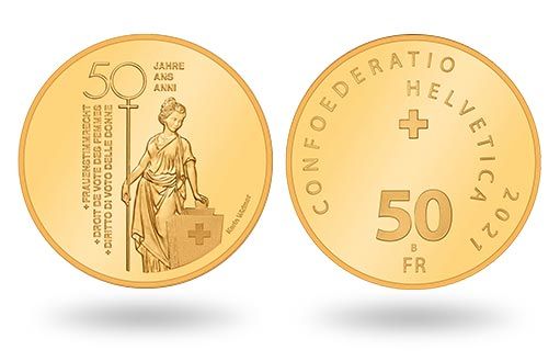 золотые монеты Швейцарии к 50-летней годовщине права голоса женщин
