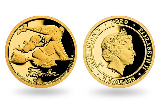 героиня комиксов Фифинка на золотых монетах Ниуэ