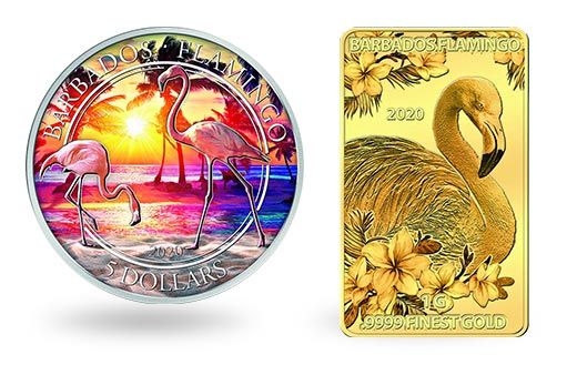 набор монет Барбадоса посвящен фламинго