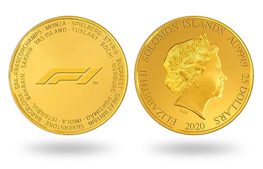 по заказу Соломоновых островов отчеканена золотая монета Формула-1