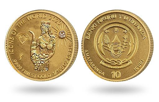 Богиня Фортуна украсила золотые монеты Руанды