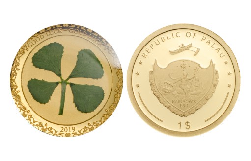 четырехлистный клевер в золотой монете Республики Палау