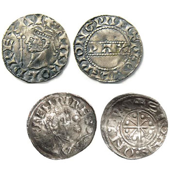 Серебряные монеты Гарольда II и Генриха I 1066 и 1106 годов