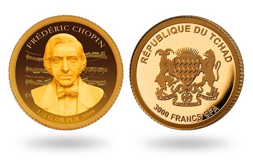 Для Республики Чад отчеканили золотые памятные монеты, посвященные Фредерику Франсуа Шопену