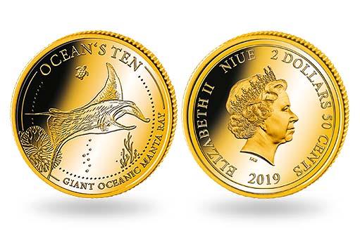 Гигантская манта украсила золотую монету Ниуэ