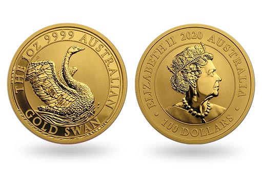 лебеди на австралийской инвестиционной монете из золота