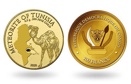 метеорит Туниса на золотых монетах Конго
