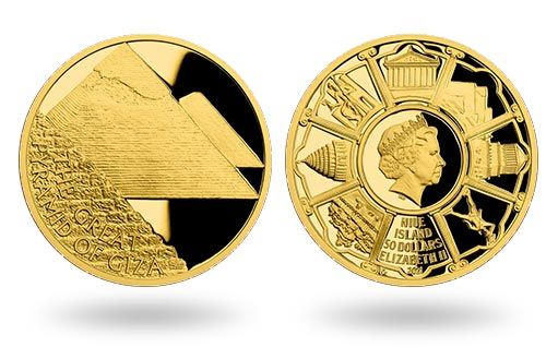  для Ниуэ отчеканили золотую монету, посвященную Великим пирамидам в Гизе