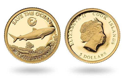 пятнистая акула на золотых монетах Островов Кука