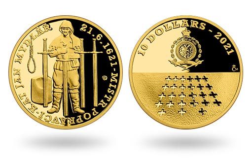 по заказу Ниуэ отчеканена золотая памятная монета под названием Казнь на Староместской площади