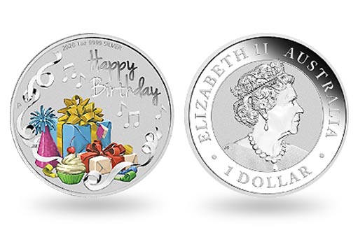 австралийская подарочная серебряная монета к дню рождения