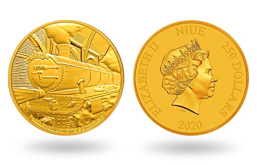 золотая монета с поездом Хогвартс-экспресс от Ниуэ
