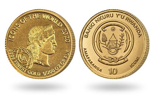 персонификация Швейцарии на золотой монете Руанды