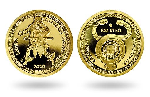 древнегреческий бог Гермес на золотых монетах Греции