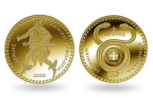 греческий бог Гермес на коллекционной золотой монете