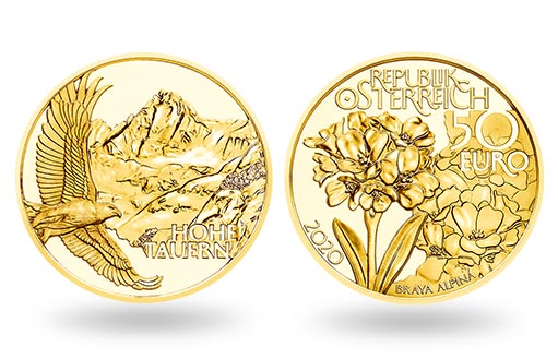 альпийская брана отчеканена на золотой монете Австрии в новой серии
