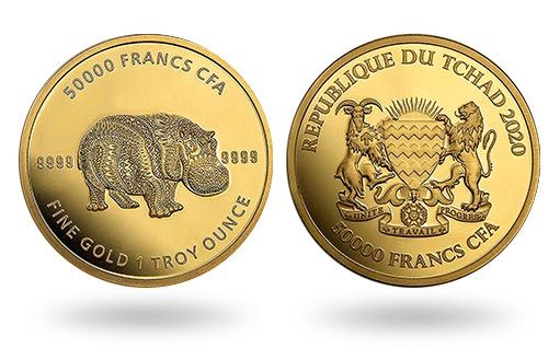 золотая инвестиционная монета Чада с мандалой
