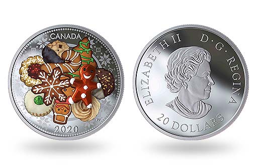 серебряные монеты Канады с изображением рождественских сладостей и стеклянными вставками