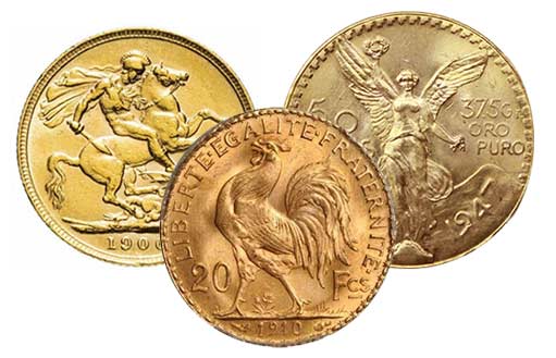 золотой соверен Британии, Французский Петух и Мексиканские 50 песо