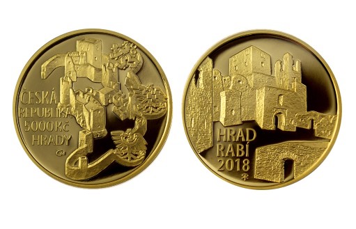 Град Раби на памятных чешских монетах из золота