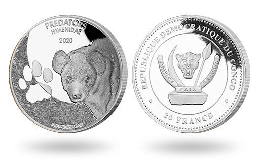 гиена изображена на серебряных монетах Конго
