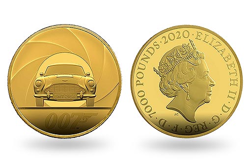 знаменитый автомобиль агента 007 на золотых монетах Британии