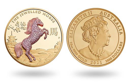 золотая монета с ювелирной лошадью