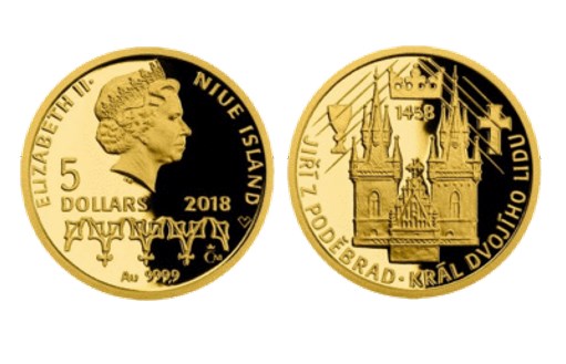 Ниуэ посвятило золотые монеты Королю двойных людей Йиржи-Подебраду