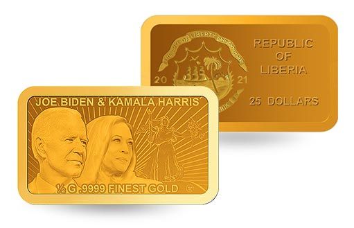 золотые памятные монеты Либерии в честь Джо Байдена и Камалы Харрис
