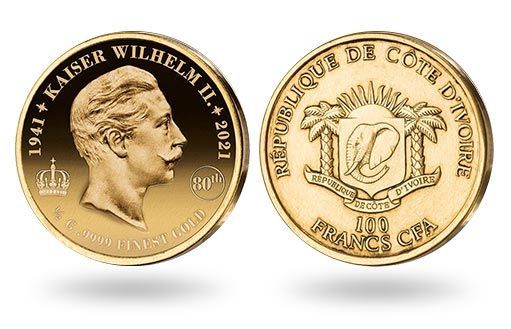 портрет Вильгельма II на золотых монетах Кот-д’Ивуара