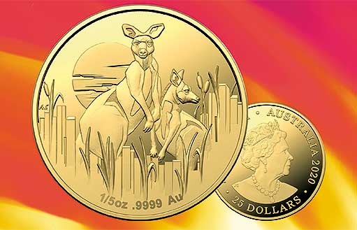 австралийская монета с Кенгуру на рассвете \из золота 9999